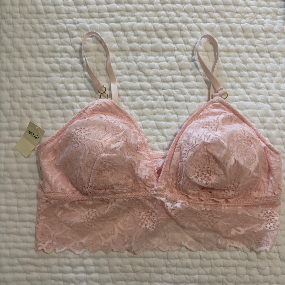 aerie Pink Lace Longline Bralette